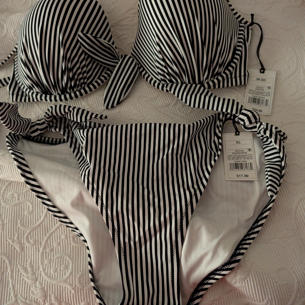 Black and White Striped Bikini Set